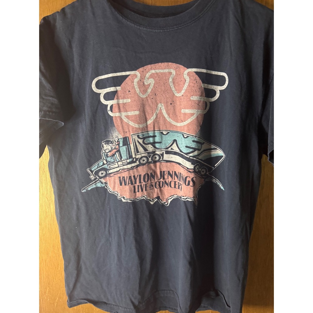 Waylon Jennings Live In Concert Graphic Tee Black Cotton T-Shirt Medium